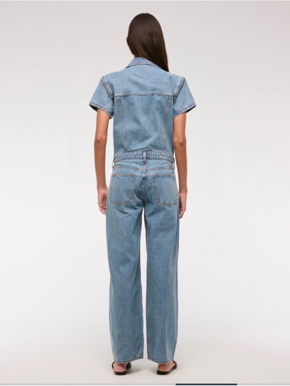 CLOSET CLEAN OUT Abercrombie & Fitch Light Blue Denim Short-Sleeve Jumpsuit - Picture 3 of 5